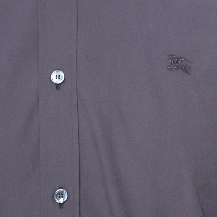 Pre Owned Burberry London Stone Grey Stretch Cotton Button Front Shirt M