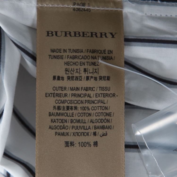 Pre Owned Burberry Black & White Striped Cotton Polka Dot Collar Detail Short Sleeve Shirt XL