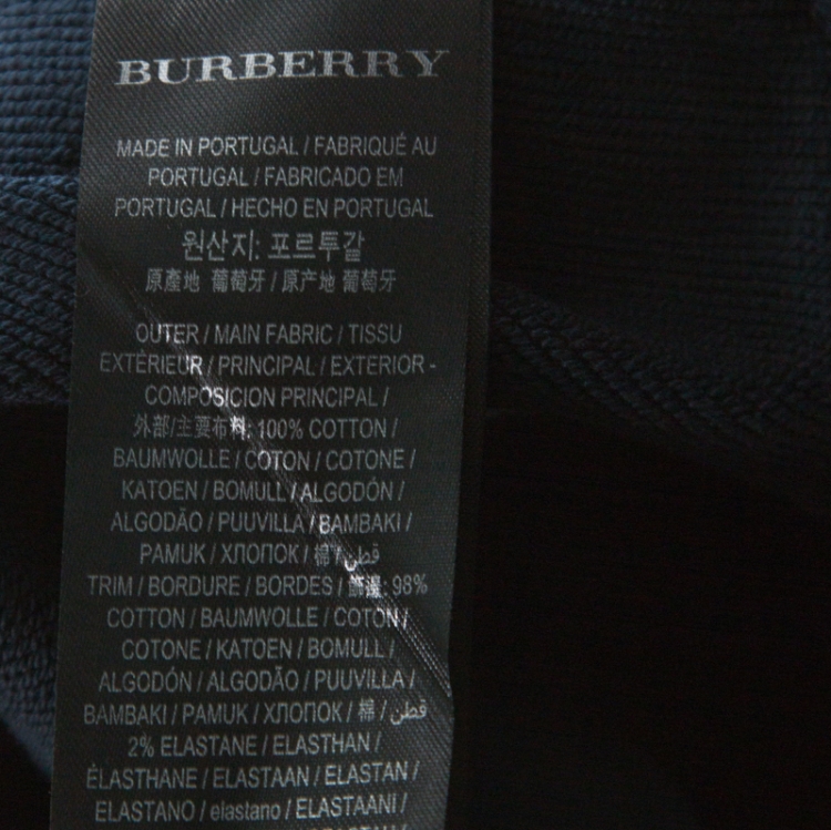 Pre Owned Burberry Navy Blue Cotton Knit Embroidered Detail Crew Neck Sweatshirt XL 