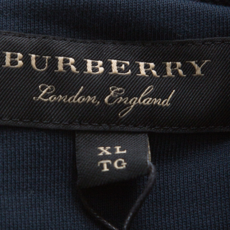 Pre Owned Burberry Navy Blue Cotton Knit Embroidered Detail Crew Neck Sweatshirt XL 