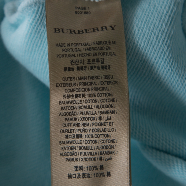 Pre Owned Burberry Light Blue Cotton Knit Equestrian Logo Hoodie L
