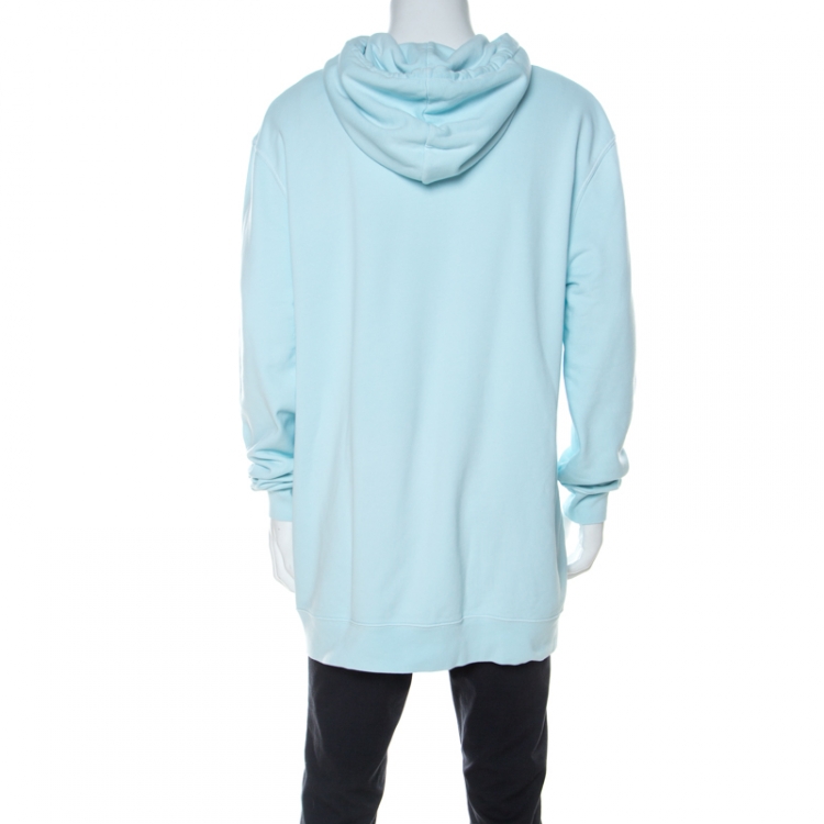 Pre Owned Burberry Light Blue Cotton Knit Equestrian Logo Hoodie L