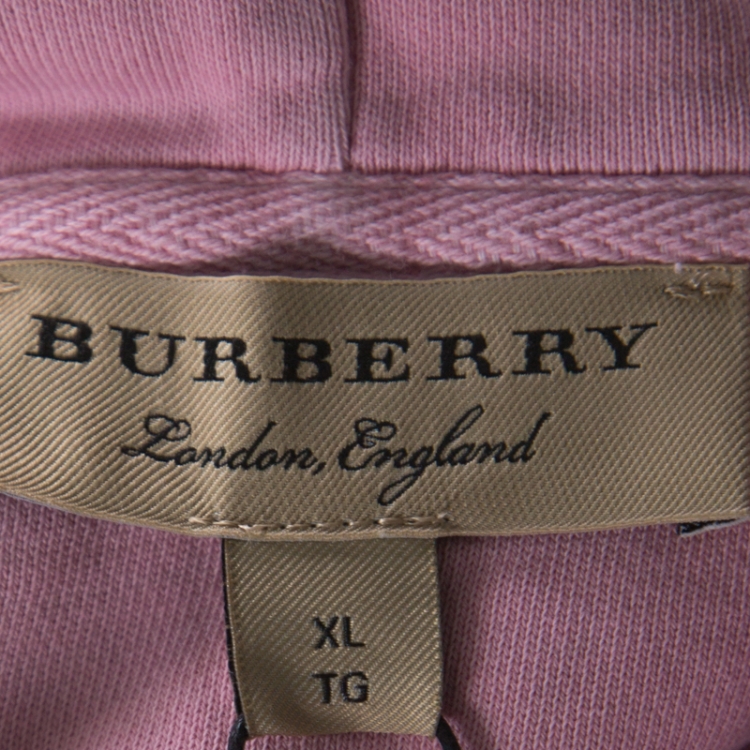 مملوكة مسبقًا Burberry Light Pink Cotton Equestrian Logo Neon Drawstring Detail Hoodie XL
