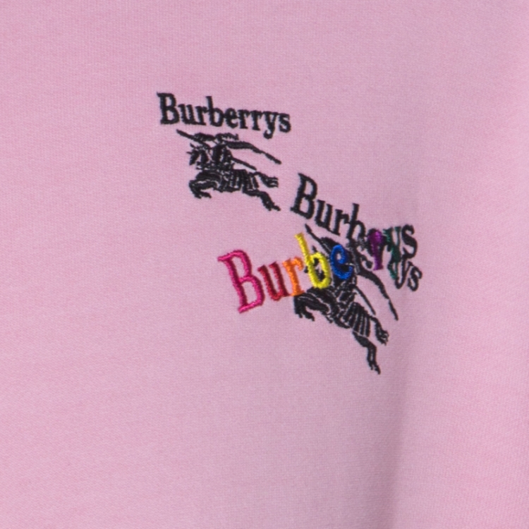 مملوكة مسبقًا Burberry Light Pink Cotton Equestrian Logo Neon Drawstring Detail Hoodie XL