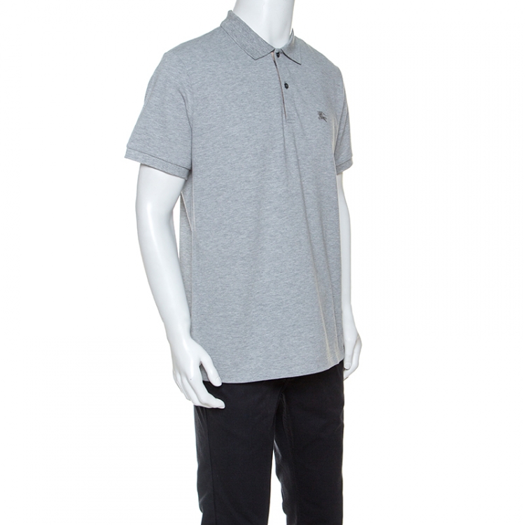 Pre Owned Burberry Melange Grey Cotton Pique Polo T-shirt XL