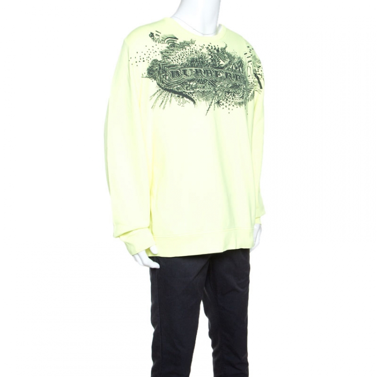 مملوكة مسبقًا Burberry Neon Yellow Doodle Printed Cotton Sweatshirt XXXL