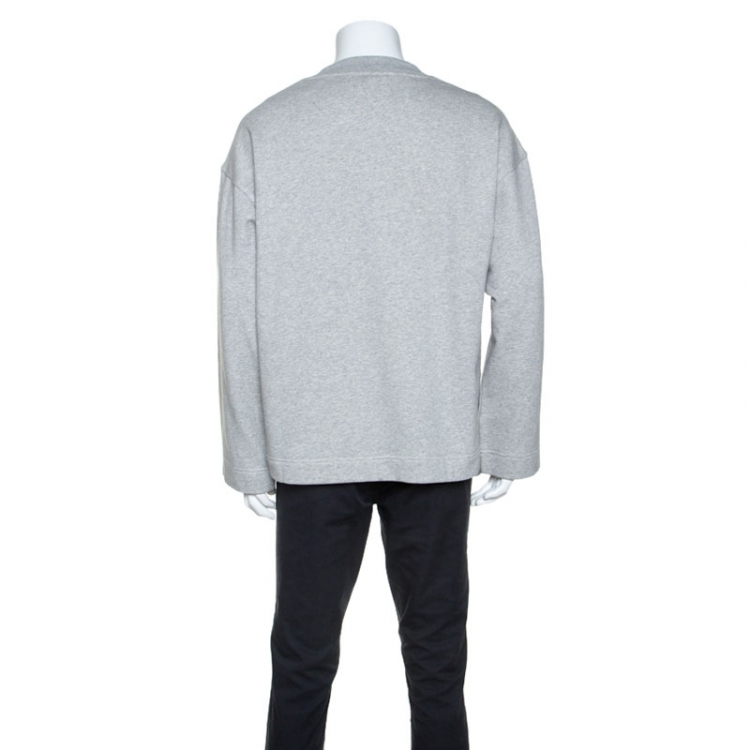 Pre Owned Burberry Grey Knit Embroidered Detail Crew Neck Sweatshirt L
