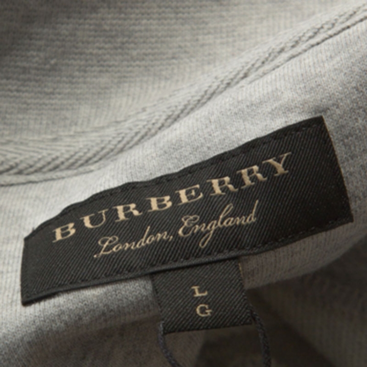 Pre Owned Burberry Grey Knit Embroidered Detail Crew Neck Sweatshirt L