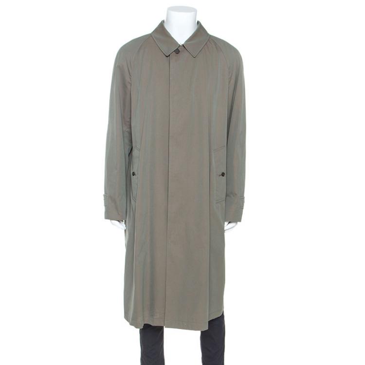 Pre Owned Burberry Chalk Green Cotton Brighton Extra Long Trench Coat 3XL