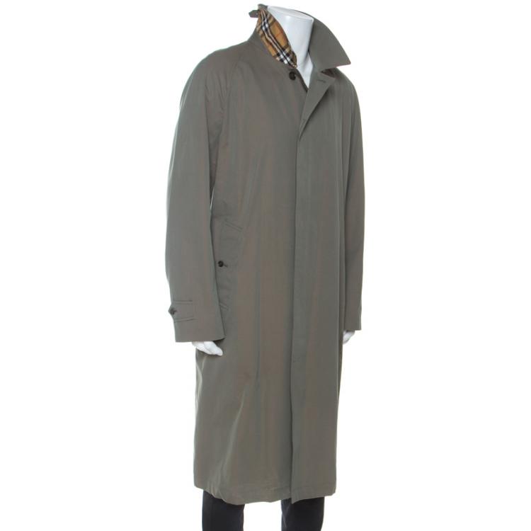 Pre Owned Burberry Chalk Green Cotton Brighton Extra Long Trench Coat 3XL