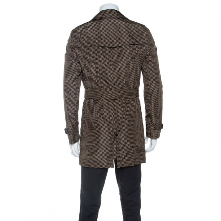 Pre Owned Burberry Brown Geometric Print Nylon Trench Coat L