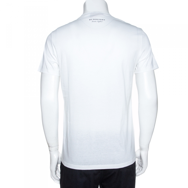 Pre Owned Burberry White Castle Printed & Embroidered Cotton T-Shirt M