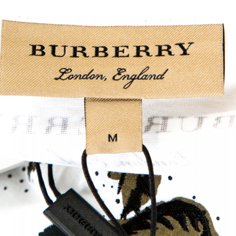 Pre Owned Burberry White Castle Printed & Embroidered Cotton T-Shirt M