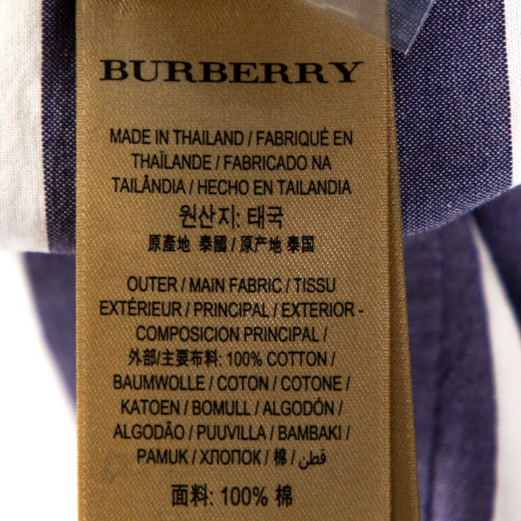 Pre Owned Burberry Blue & White Striped Cotton Harley Short Sleeve Shirt XXL