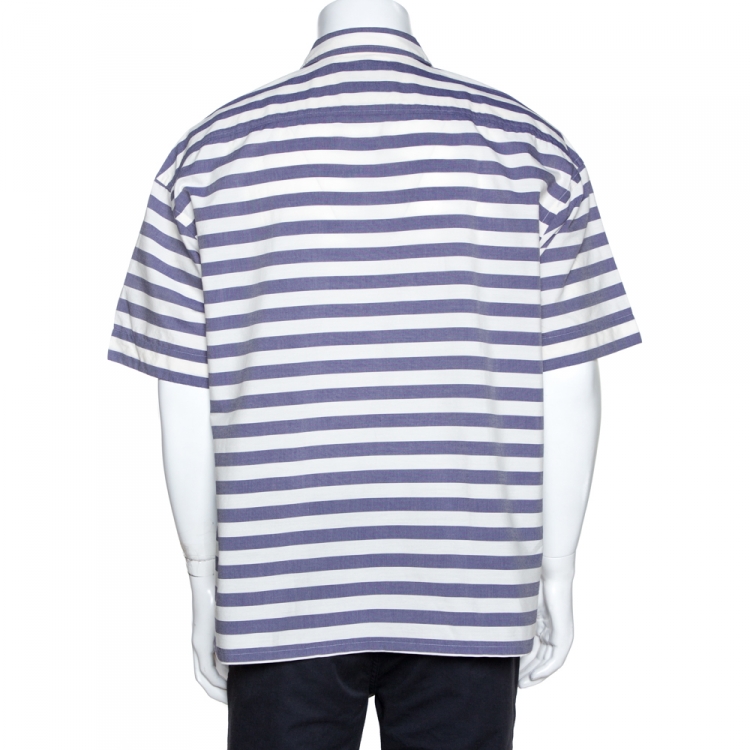 Pre Owned Burberry Blue & White Striped Cotton Harley Short Sleeve Shirt XXL