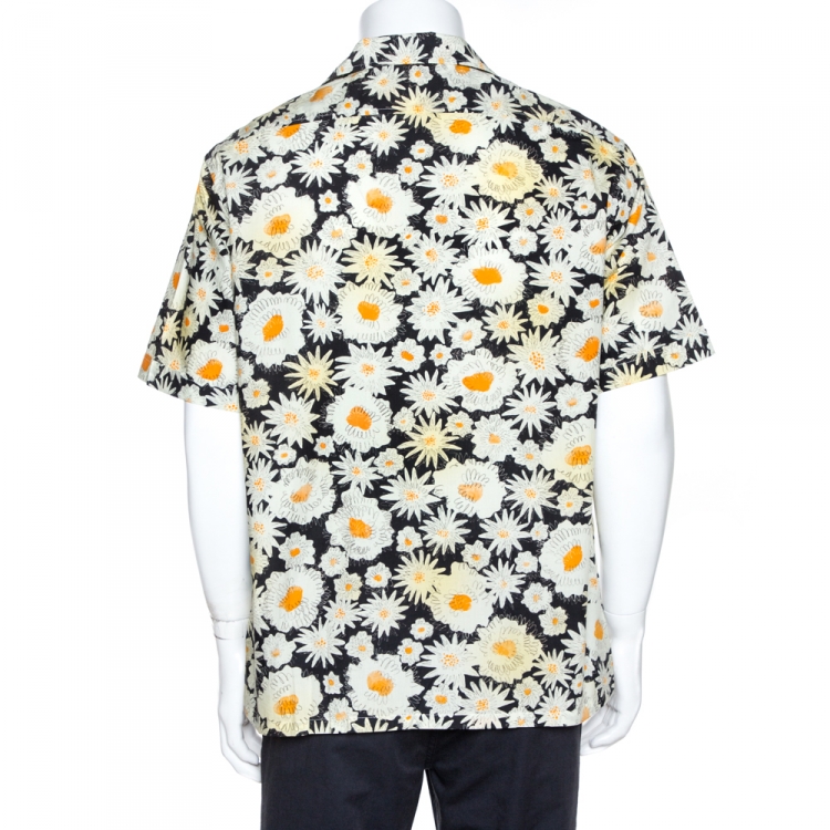 Pre Owned Burberry Black & Cream Daisy Print Cotton Jude Short Sleeve Shirt XXL