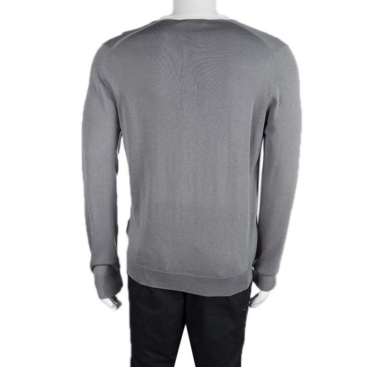Pre Owned Burberry Grey Melange Knit Contrast Trim Button Front Cardigan L