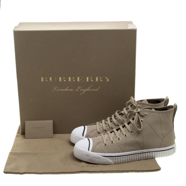 Pre Owned Burberry Beige Canvas Kilbourne High Top Sneakers Size 43