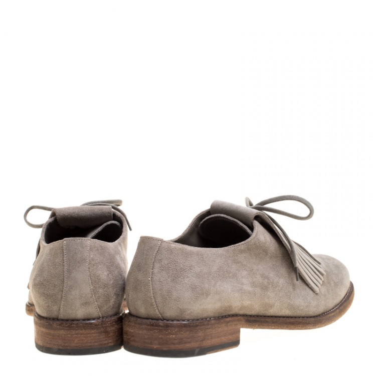 Pre Owned Burberry Grey Suede Ampney Fringe Detail Oxfords Size 43