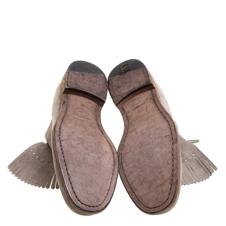 Pre Owned Burberry Grey Suede Ampney Fringe Detail Oxfords Size 43