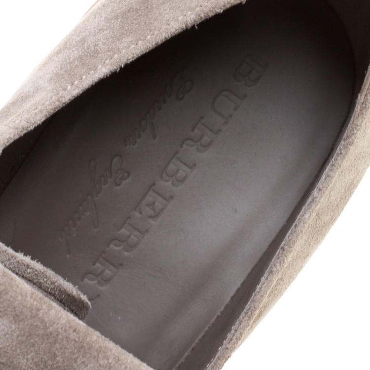 Pre Owned Burberry Grey Suede Ampney Fringe Detail Oxfords Size 43