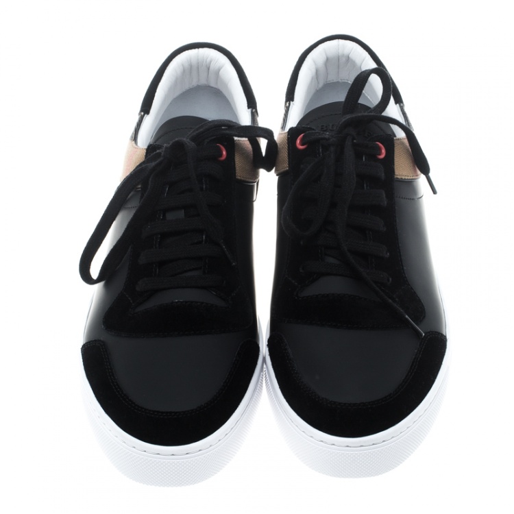 Pre Owned Burberry Black Leather and House Check Sneakers Size 43