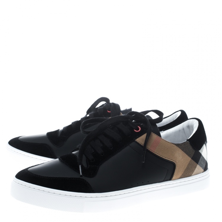 Pre Owned Burberry Black Leather and House Check Sneakers Size 43