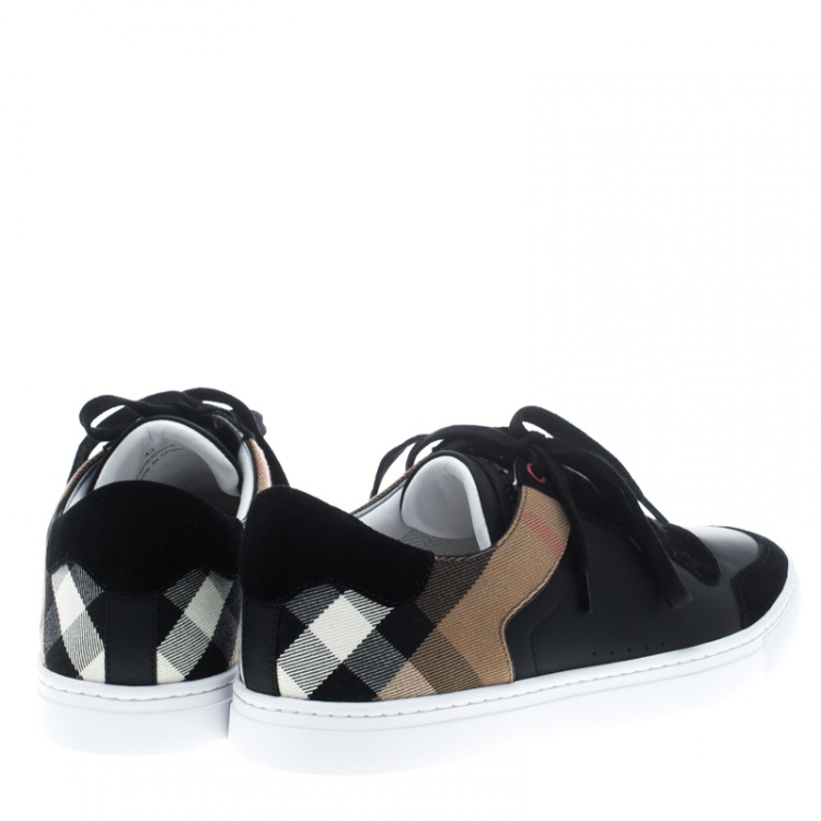 Pre Owned Burberry Black Leather and House Check Sneakers Size 43