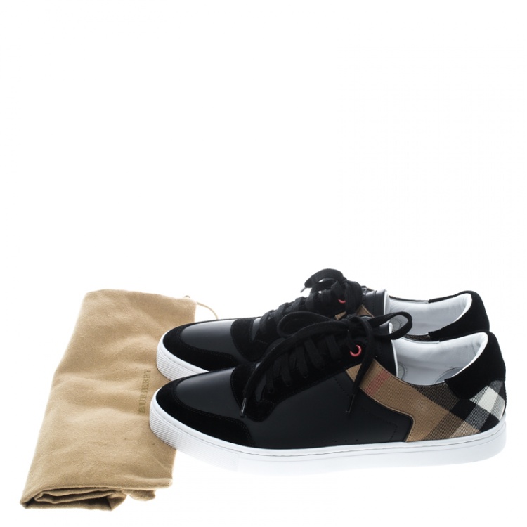 Pre Owned Burberry Black Leather and House Check Sneakers Size 43