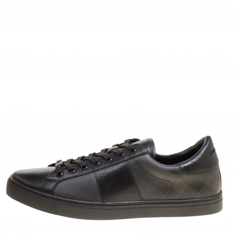 Burberry Black Leather and London Check Canvas Ritson Low Top Sneakers Size  45 Burberry | TLC