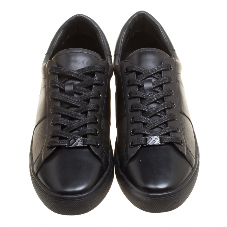 Pre Owned Burberry Black Leather and London Check Canvas Ritson Low Top Sneakers Size 45