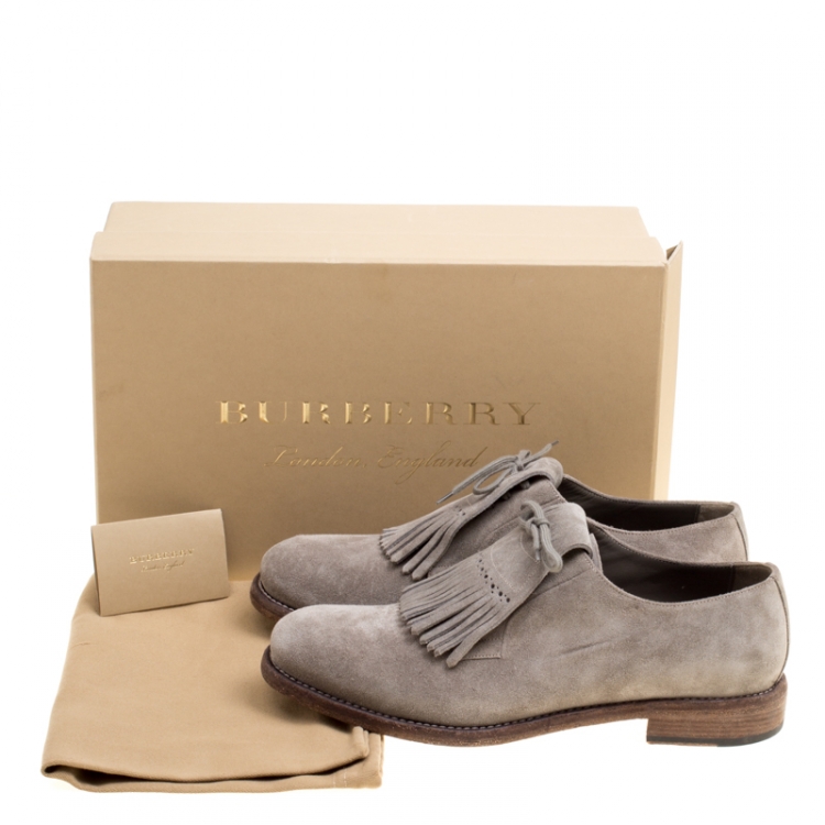 Pre Owned Burberry Grey Suede Ampney Fringe Detail Derby Size 43