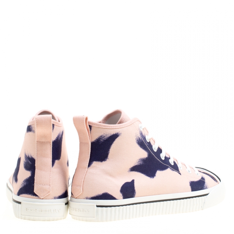 Pre Owned Burberry Pink Painted Bird Canvas Birdskingly High Top Sneakers Size 43