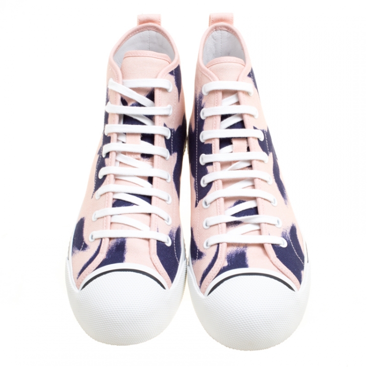 Pre Owned Burberry Pink Painted Bird Canvas Birdskingly High Top Sneakers Size 43