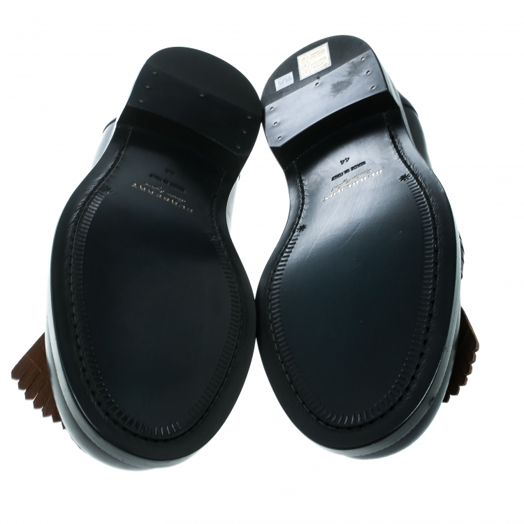 Pre Owned Burberry Dark Blue Leather Bedmoore Fringe Detail Penny Loafers Size 44
