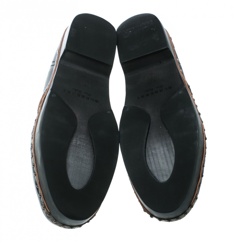 Pre Owned Burberry Black Studded Leather Antrim Fringe Detail Clog Boots Size 44