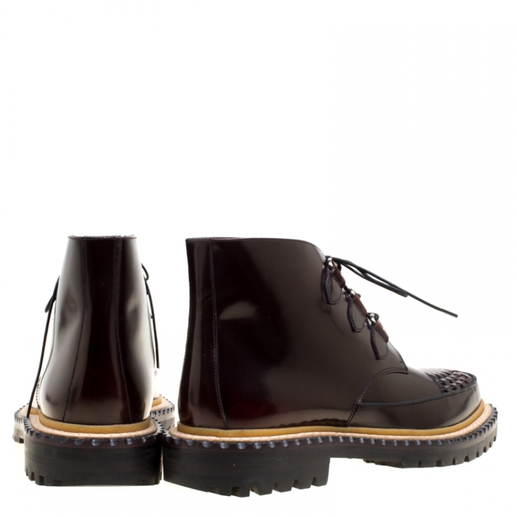Pre Owned Burberry Burgundy Leather Melton Lace Up Platform Creeper Boots Size 40