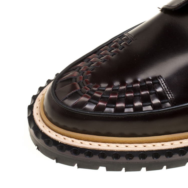 Pre Owned Burberry Burgundy Leather Melton Lace Up Platform Creeper Boots Size 40