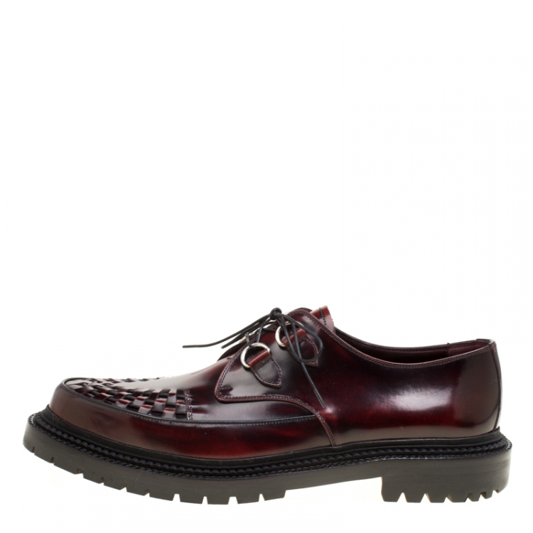 Pre Owned Burberry Burgundy Leather Lace Up Platform Creepers Size 45
