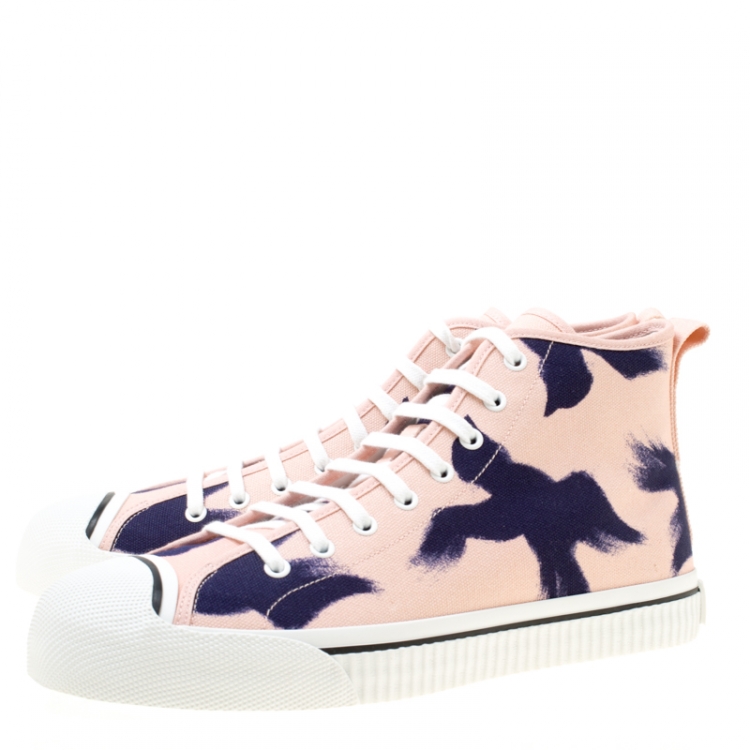 Pre Owned Burberry Pink Painted Bird Canvas Birdskingly High Top Sneakers Size 45