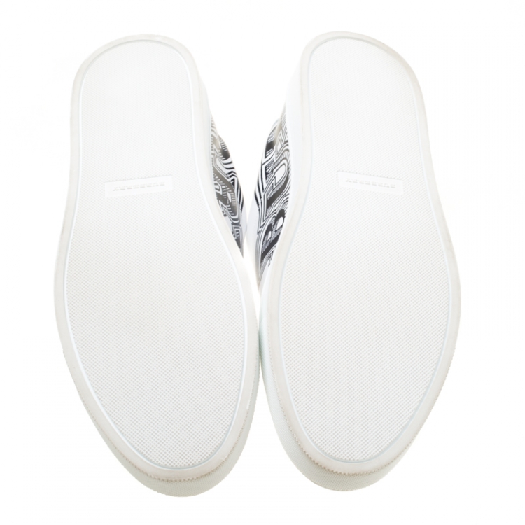 Pre Owned Burberry White Leather Albert Bprin Printed Low Top Sneakers Size 45