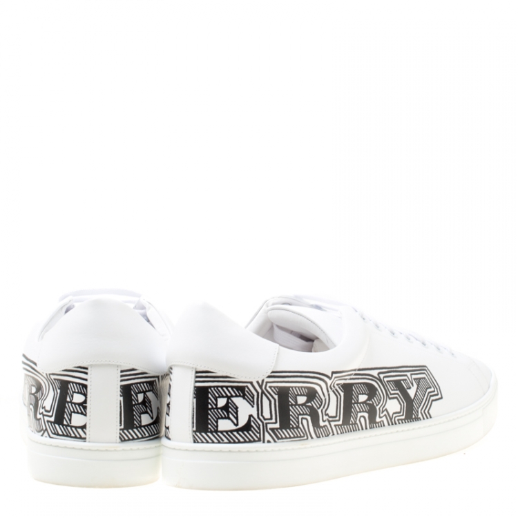 Pre Owned Burberry White Leather Albert Bprin Printed Low Top Sneakers Size 45