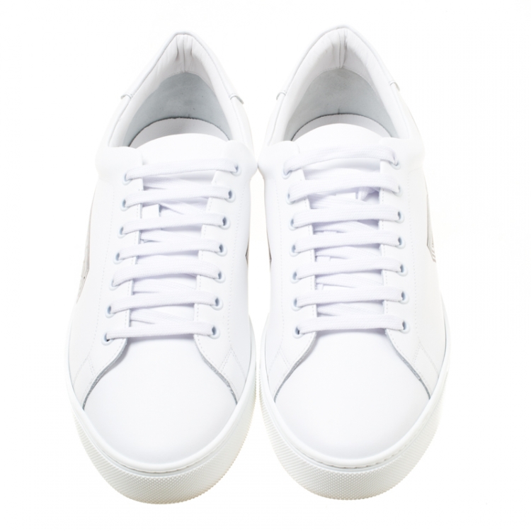 Pre Owned Burberry White Leather Albert Bprin Printed Low Top Sneakers Size 45