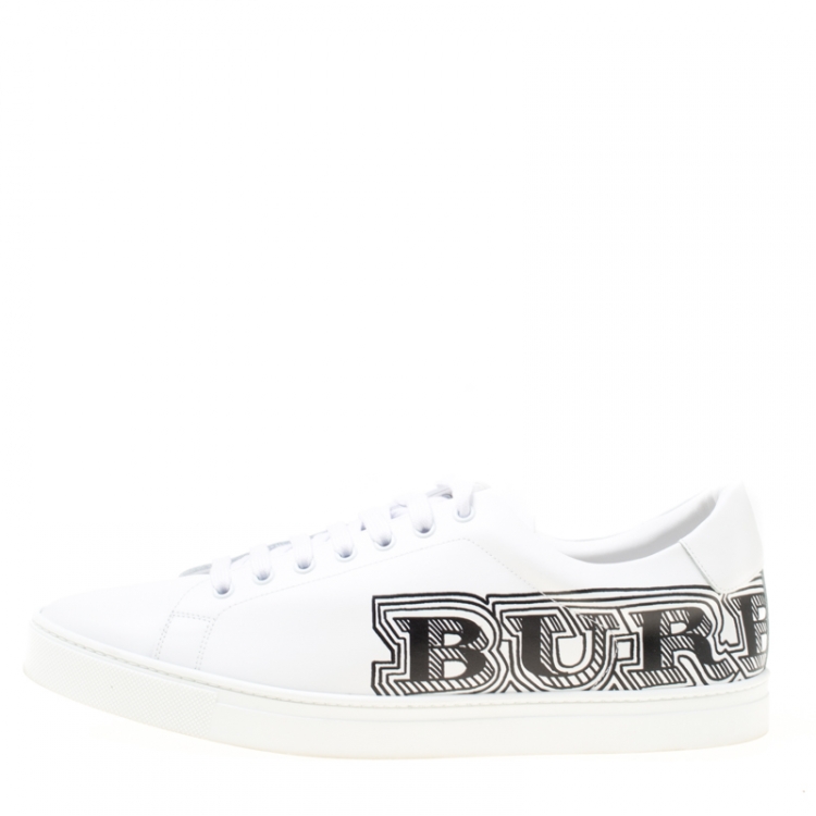 Pre Owned Burberry White Leather Albert Bprin Printed Low Top Sneakers Size 45