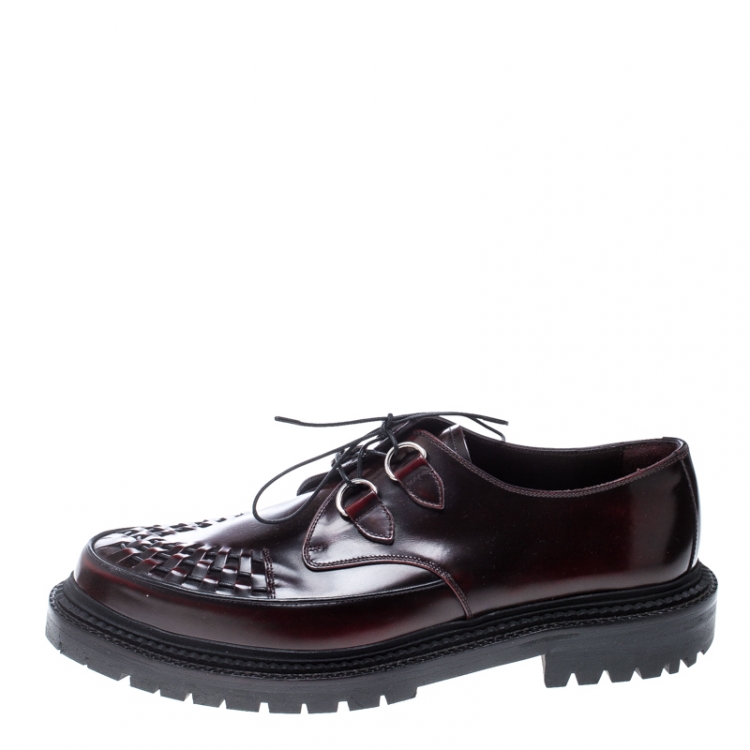 Pre Owned Burberry Burgundy Leather Lace Up Platform Creepers Size 45