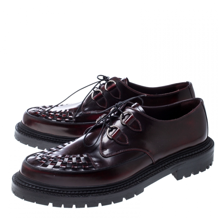 Pre Owned Burberry Burgundy Leather Lace Up Platform Creepers Size 45