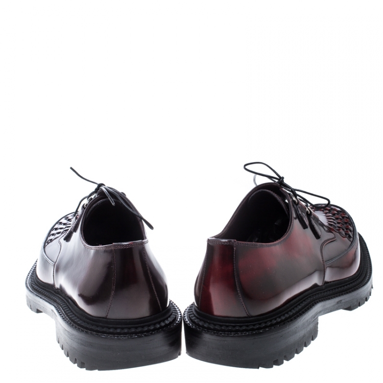 Pre Owned Burberry Burgundy Leather Lace Up Platform Creepers Size 45