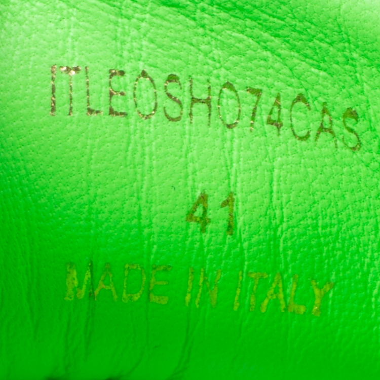 Pre Owned Burberry Florescent Green Perforated Leather Check Albert Sneakers Size 41