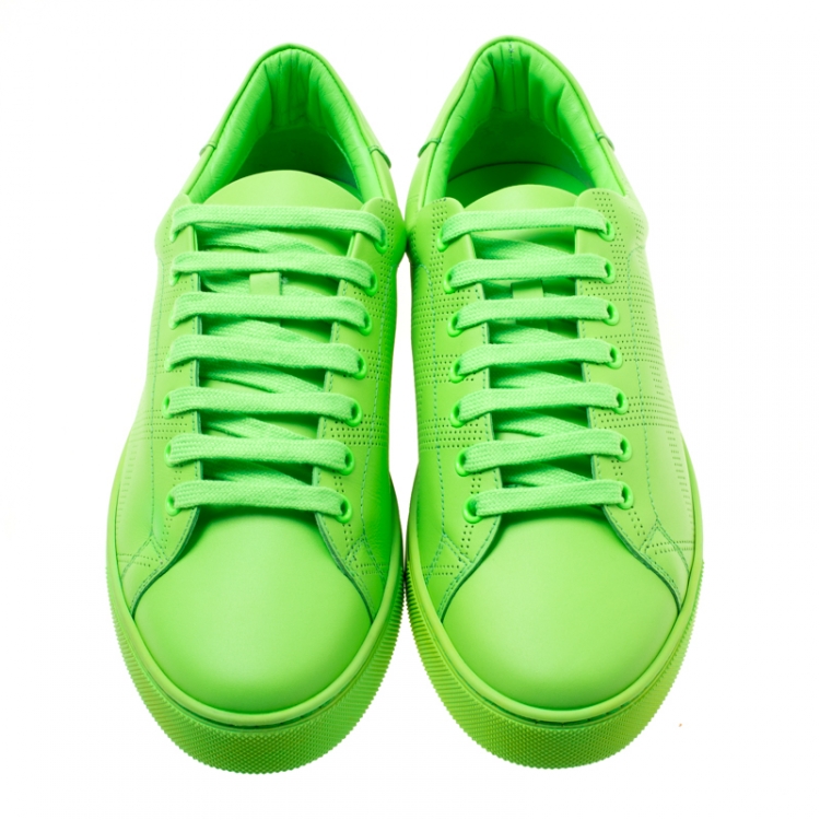 Pre Owned Burberry Florescent Green Perforated Leather Check Albert Sneakers Size 41
