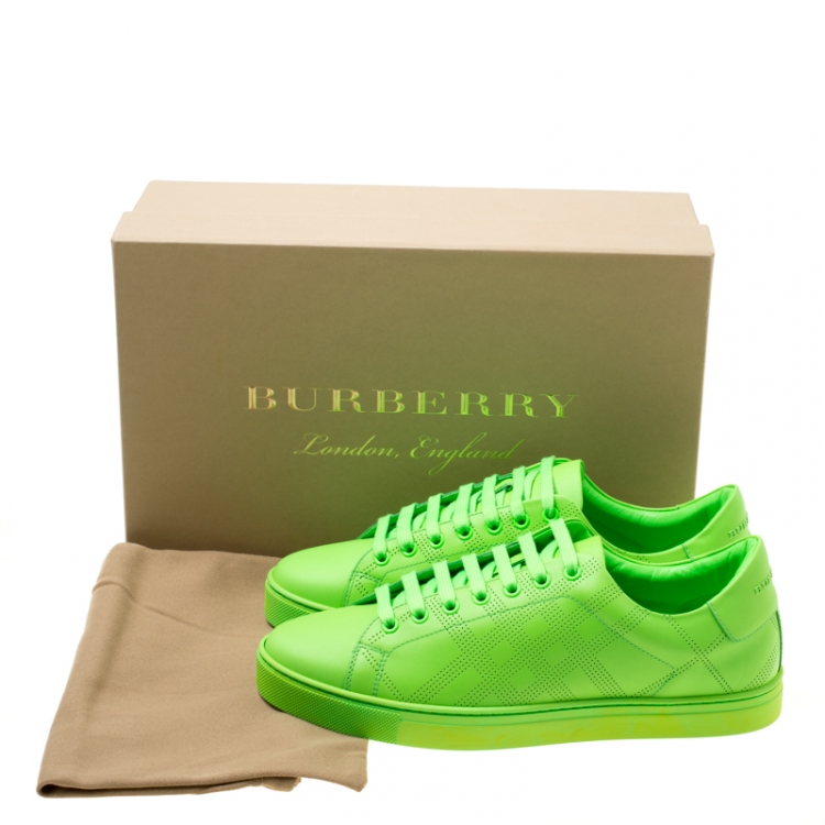 Pre Owned Burberry Florescent Green Perforated Leather Check Albert Sneakers Size 41